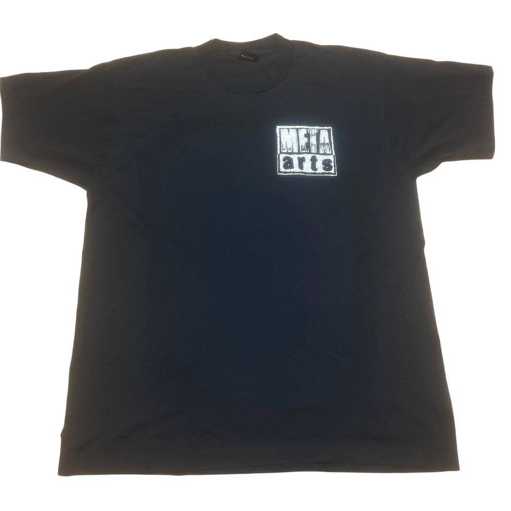Vintage 90s Screen Stars META Arts Graphic Tee XL Black USA Made Single Stitch